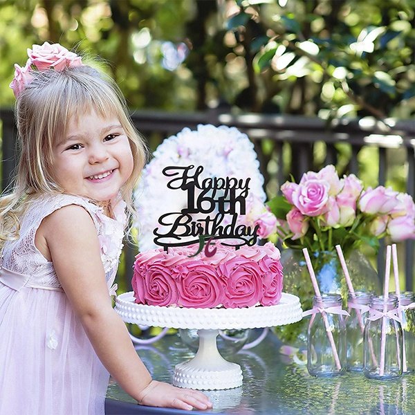 Happy 16th Birthday Cake Topper Black Acrylic Cake Topper Number 16 Sixteen Years Old Party Decoration Gifts
