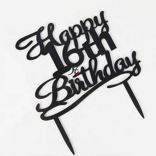 Happy 16th Birthday Cake Topper Black Acrylic Cake Topper Number 16 Sixteen Years Old Party Decoration Gifts