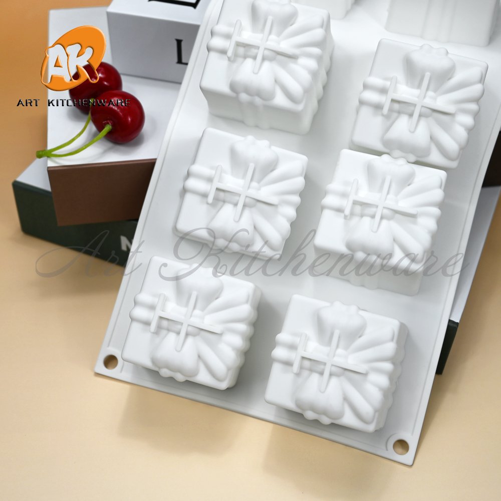 AK 8 Cavity Gift Box 3D Chocolate Mousse Silicone Cake Mold for Handmade Candles Resin Soap Ice Cream Silicon Mold for Christmas