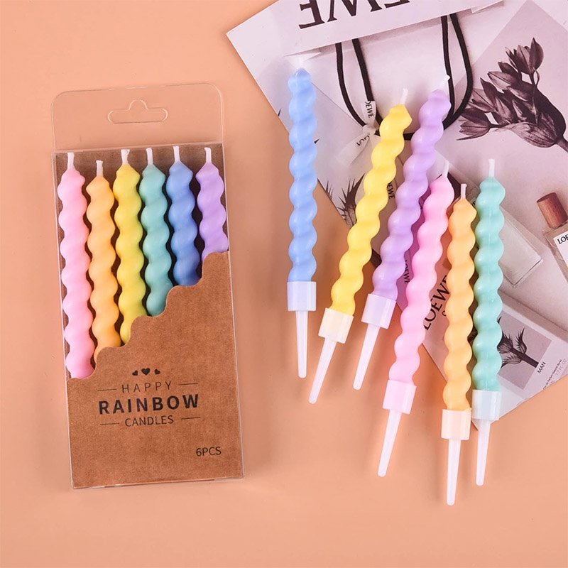 Creative Curve Internet celebrity romantic heartstrings macaron colored threaded birthday cake decoration party candles