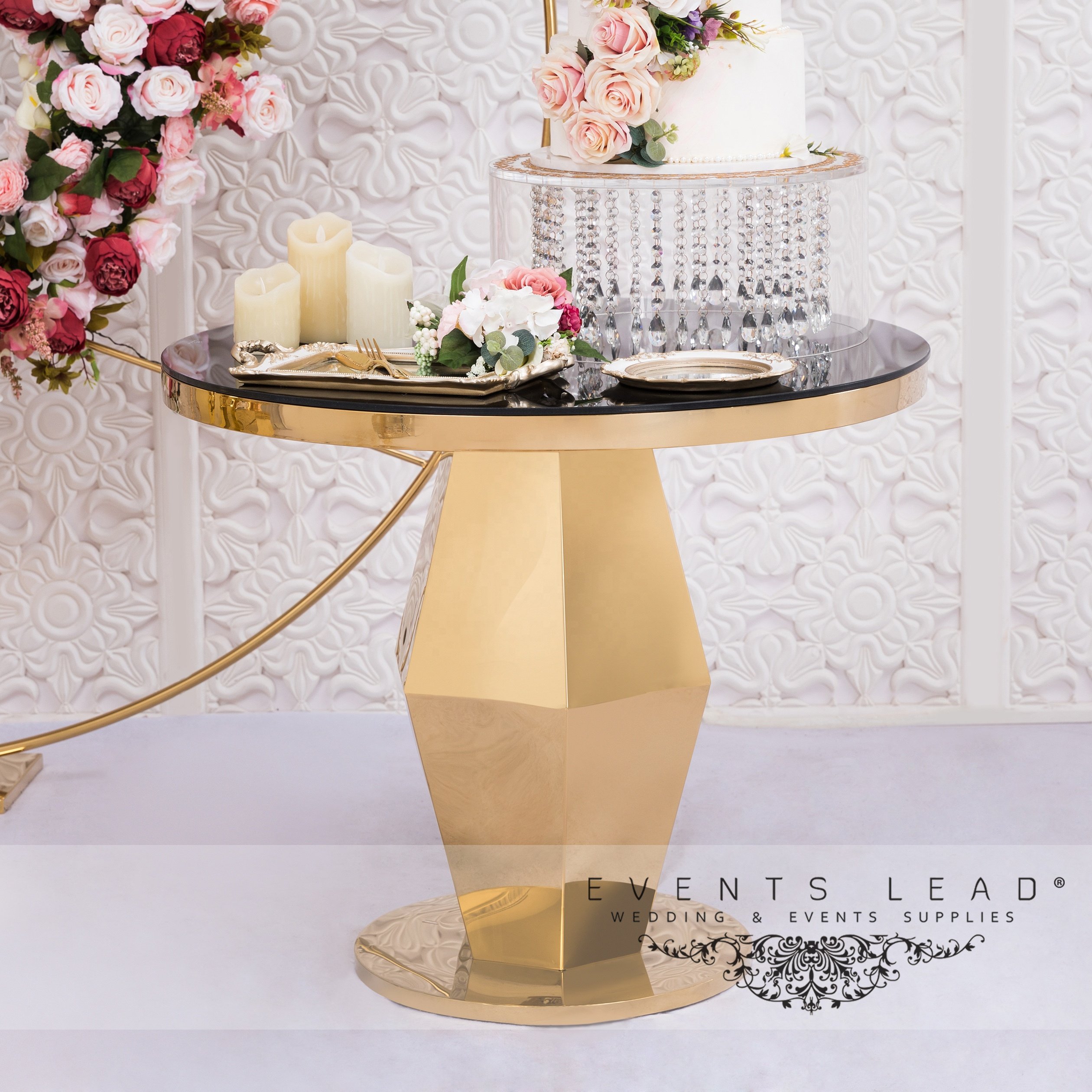Selling New Model Gold Stainless Steel Wedding Cake Table Stand