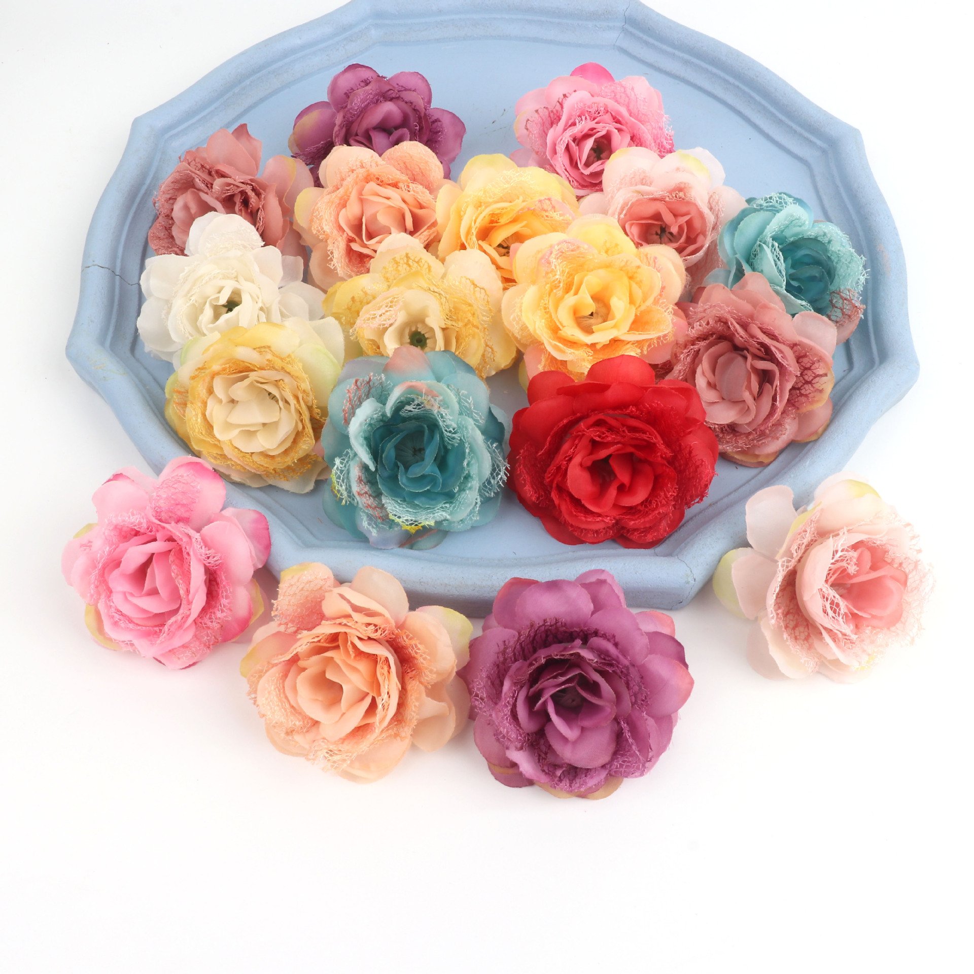Wholesale Simulation 7cm Curled Rose Flower Head DIY Colorful Artificial Flower Cake Accessories Home Wedding Party Decoration