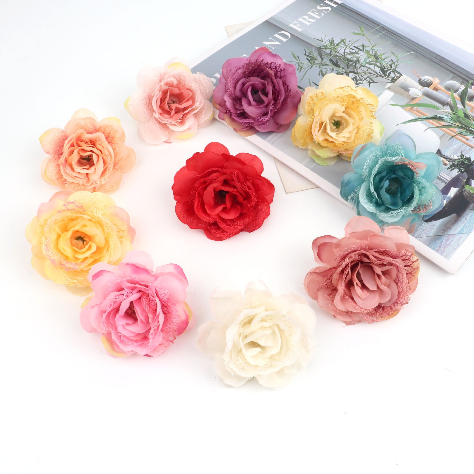 Wholesale Simulation 7cm Curled Rose Flower Head DIY Colorful Artificial Flower Cake Accessories Home Wedding Party Decoration