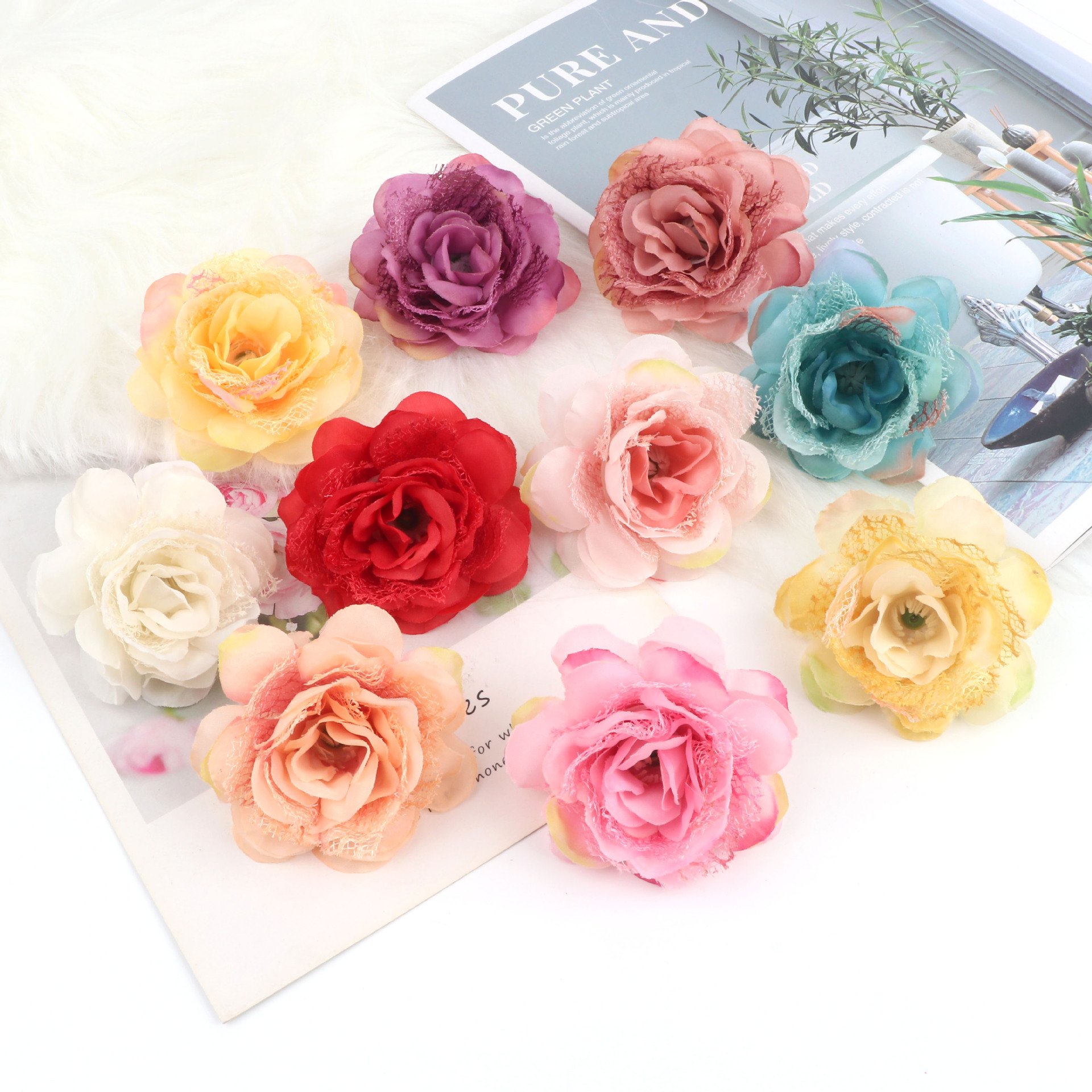 Wholesale Simulation 7cm Curled Rose Flower Head DIY Colorful Artificial Flower Cake Accessories Home Wedding Party Decoration