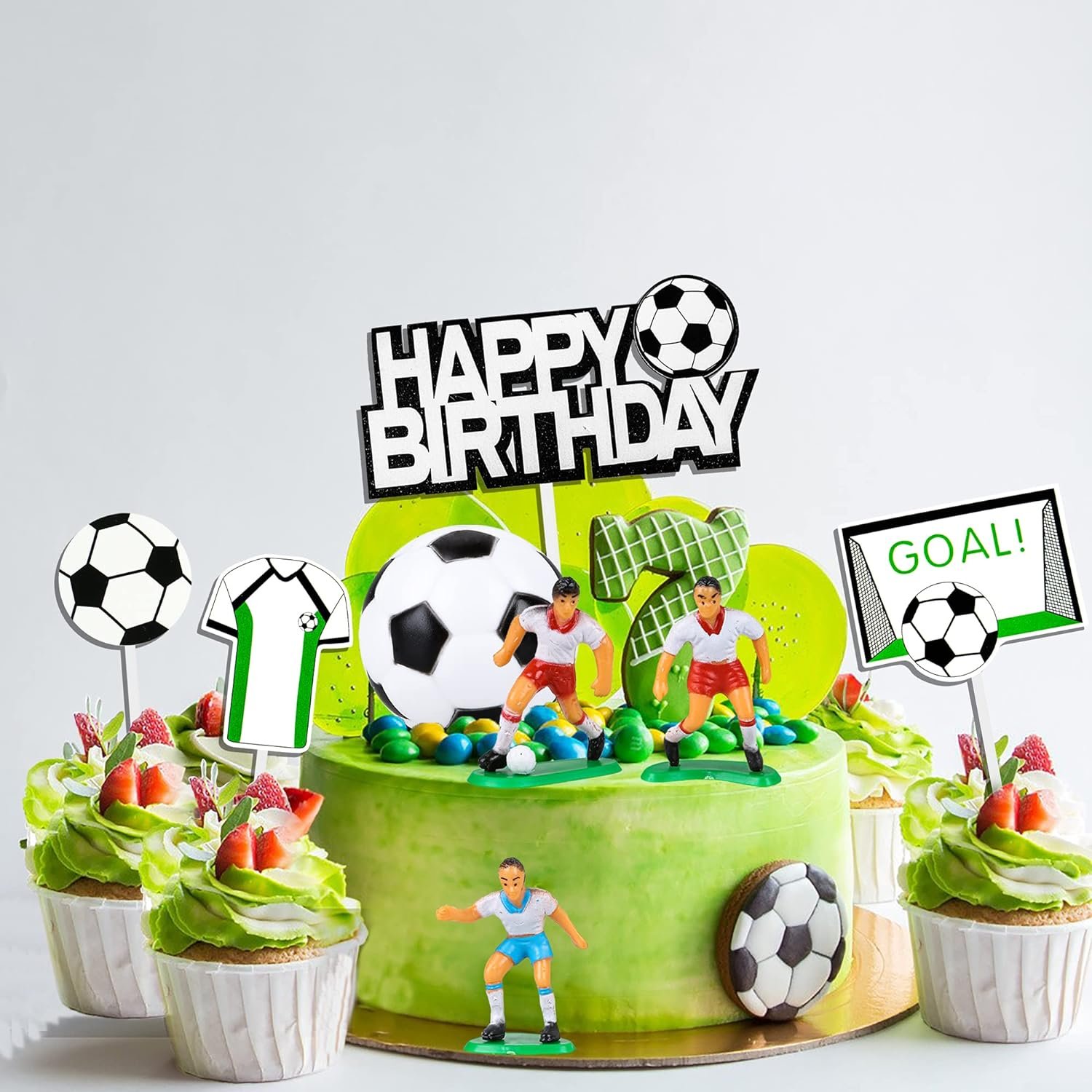14Pcs Soccer Ball Cake Topper Decorations For Theme Party Football Player Men Boy Birthday Party Sport Supplies