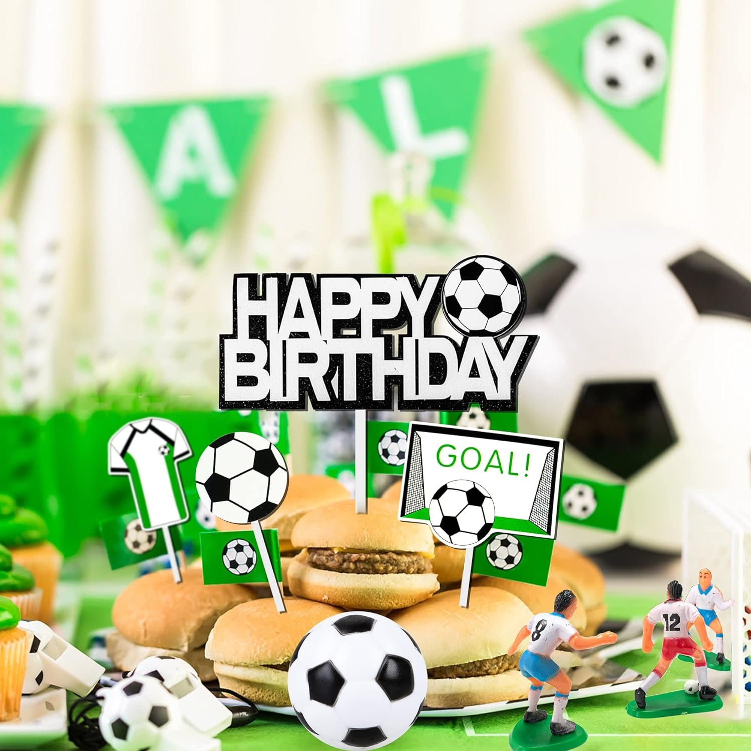 14Pcs Soccer Ball Cake Topper Decorations For Theme Party Football Player Men Boy Birthday Party Sport Supplies