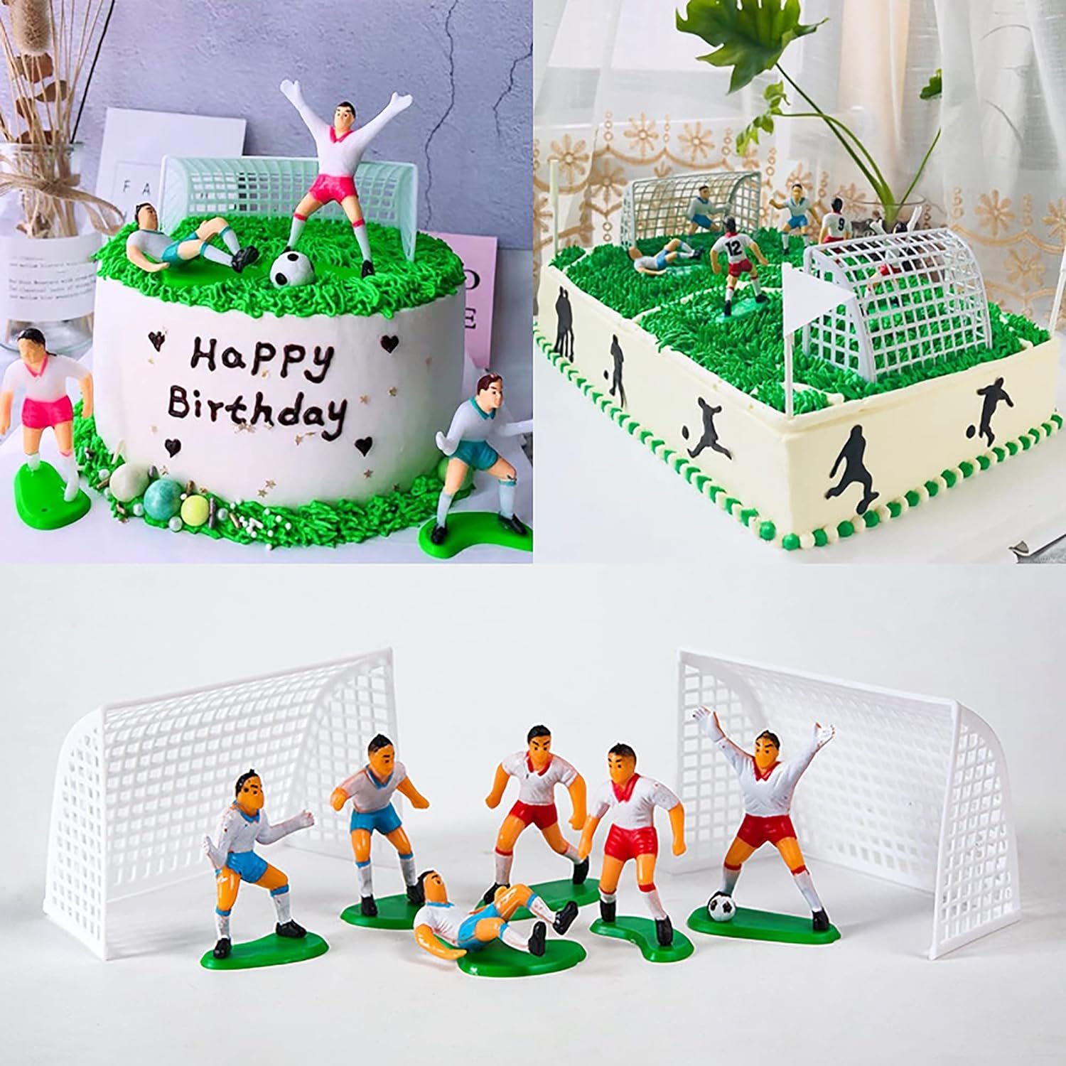 14Pcs Soccer Ball Cake Topper Decorations For Theme Party Football Player Men Boy Birthday Party Sport Supplies