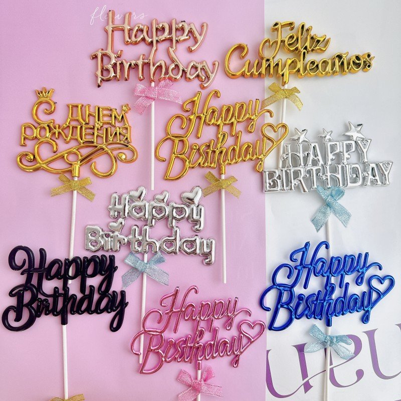 cake decorating supplies Hot Pink Feliz Cumpleanos Cake Topper Plastic 3d Double Sided Happy Birthday Sign For Cake With BowIdea