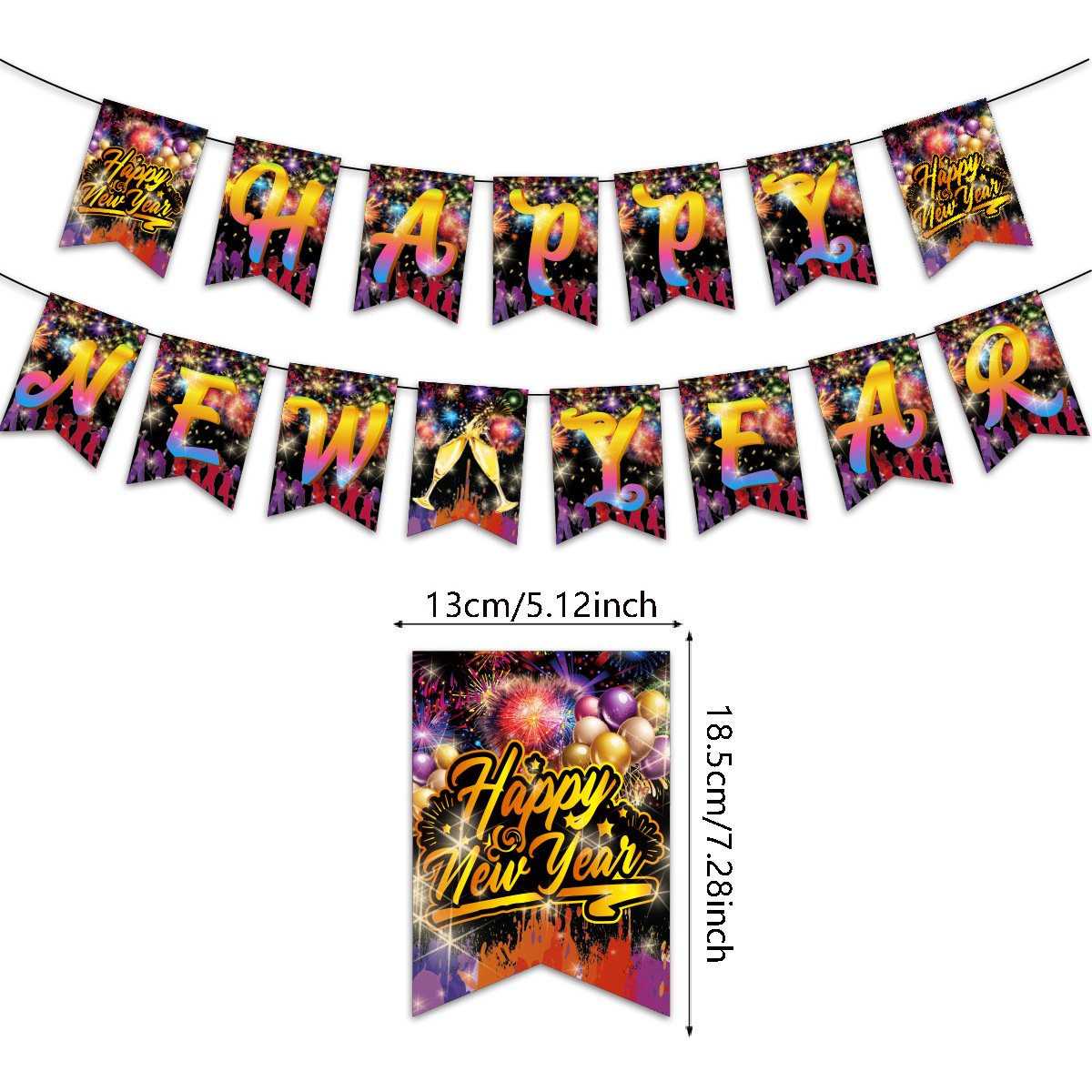 2025 New Year Party Set Colorful Happy New Year Flag Cake Plaque Aluminum Film Balloon New Year Party Supplies