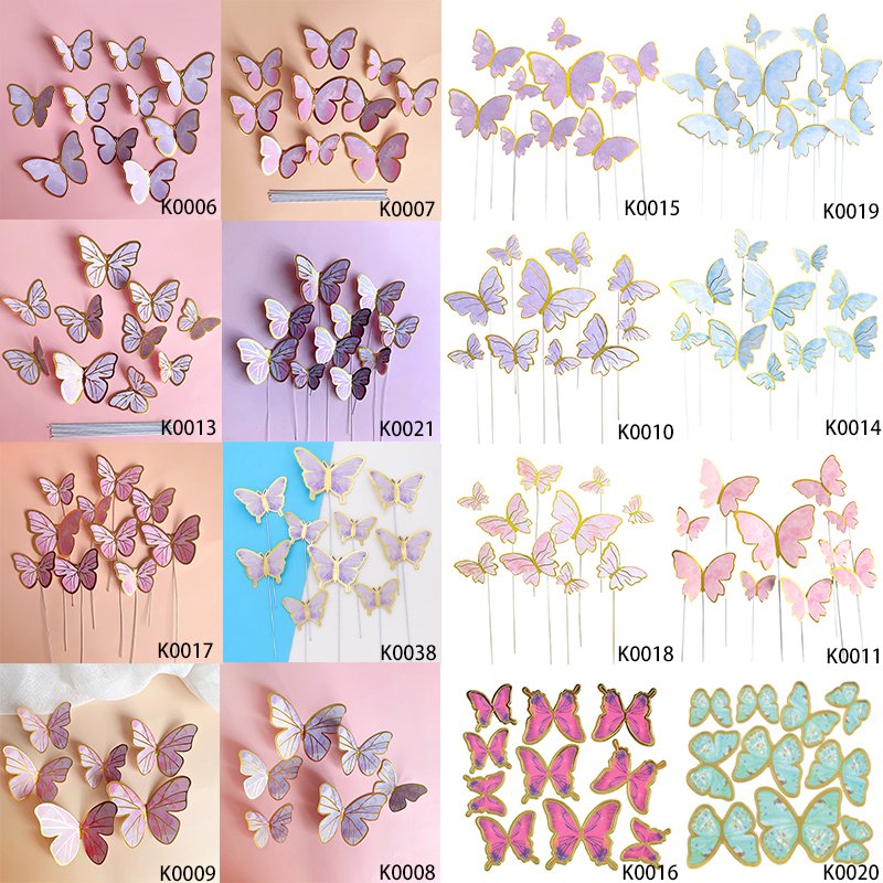wholesale 10pcs 6pcs Ins style butterfly cake topper paper for cake decoration baking supplies