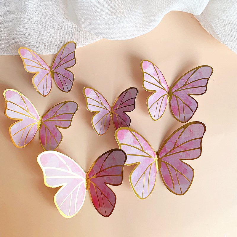 wholesale 10pcs 6pcs Ins style butterfly cake topper paper for cake decoration baking supplies