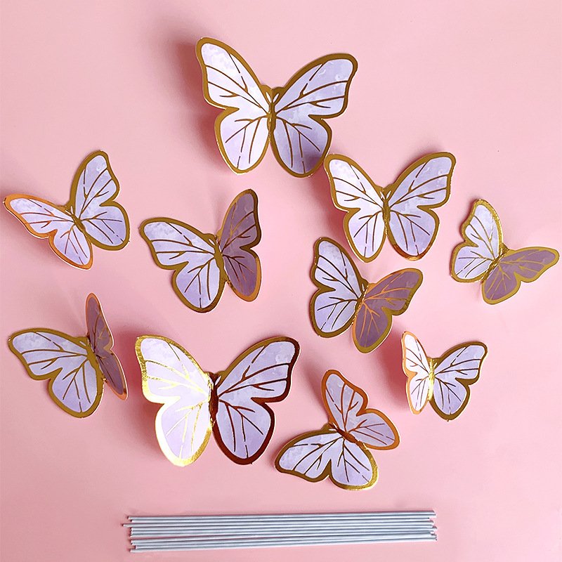 wholesale 10pcs 6pcs Ins style butterfly cake topper paper for cake decoration baking supplies