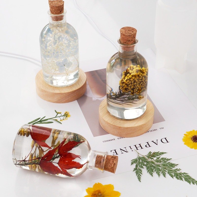 Lamp Shade Resin Mold with 10PCS Wooden Stoppers Creative Bottle Shape Silicone Molds Flower Home Decor Gift Art Craft Supplies