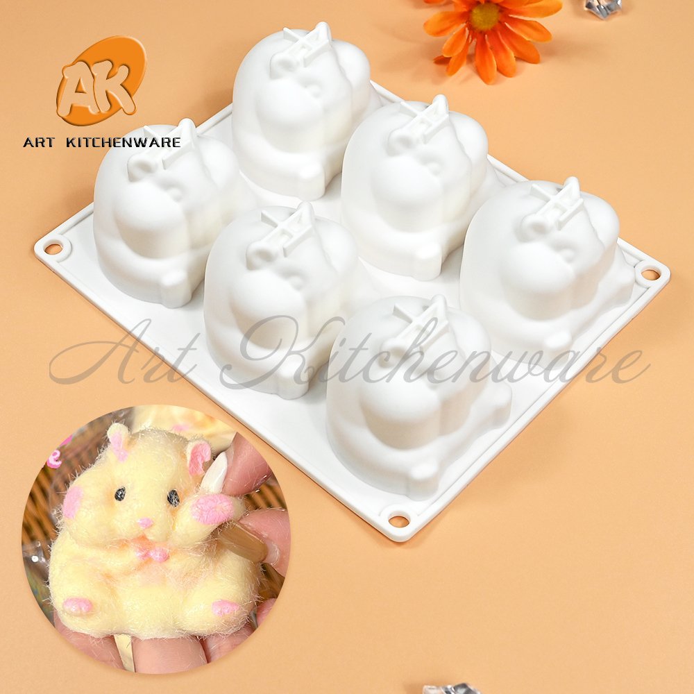AK 6 Cavity Hamster Silicon Mousse Cake Molds Silicone Baking Chocolate Candle Mould for DIY Squeeze the Joy Cakes Tools MC-542