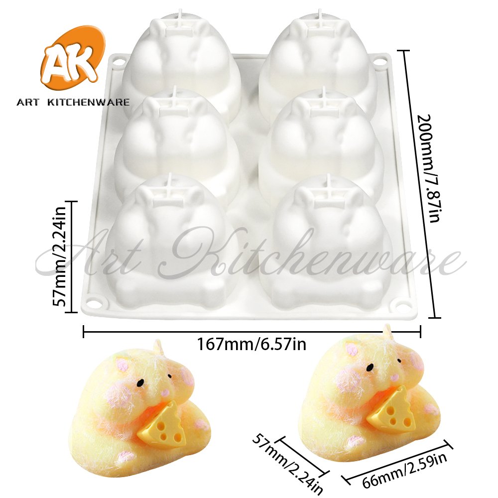 AK 6 Cavity Hamster Silicon Mousse Cake Molds Silicone Baking Chocolate Candle Mould for DIY Squeeze the Joy Cakes Tools MC-542