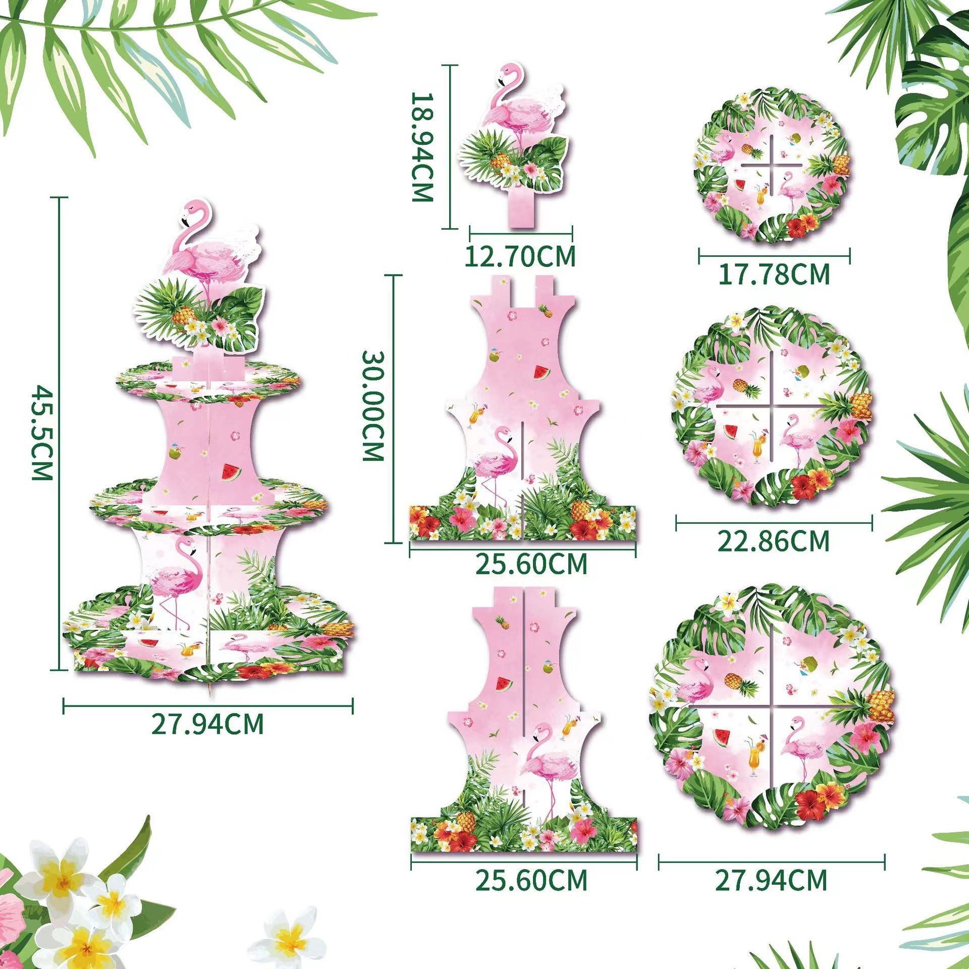 Hawaiian themed cake rack birthday party supplies disposable pink flamingo three-layer cake table wholesale