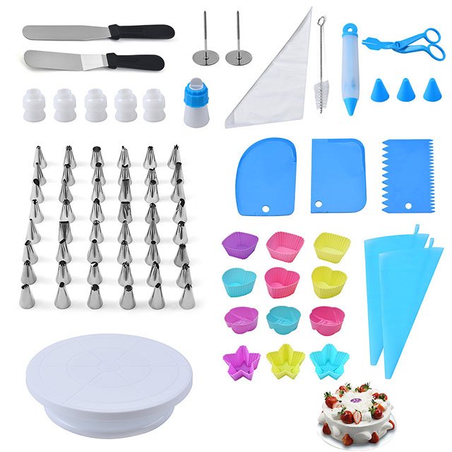 Baking Mold Silicone Russian Nozzles Cake Decorating kit 80PCs Cake Decoration Tools with a Non Slip Base Cake Turntable