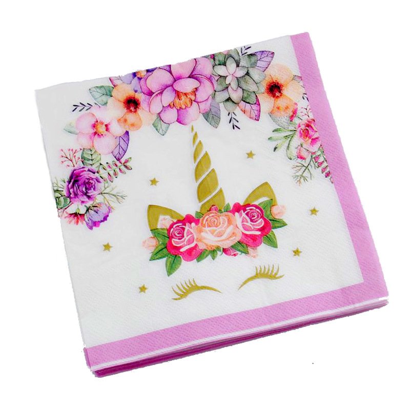 Kid birthday flower unicorn party tableware set unicorn disposable paper plates set