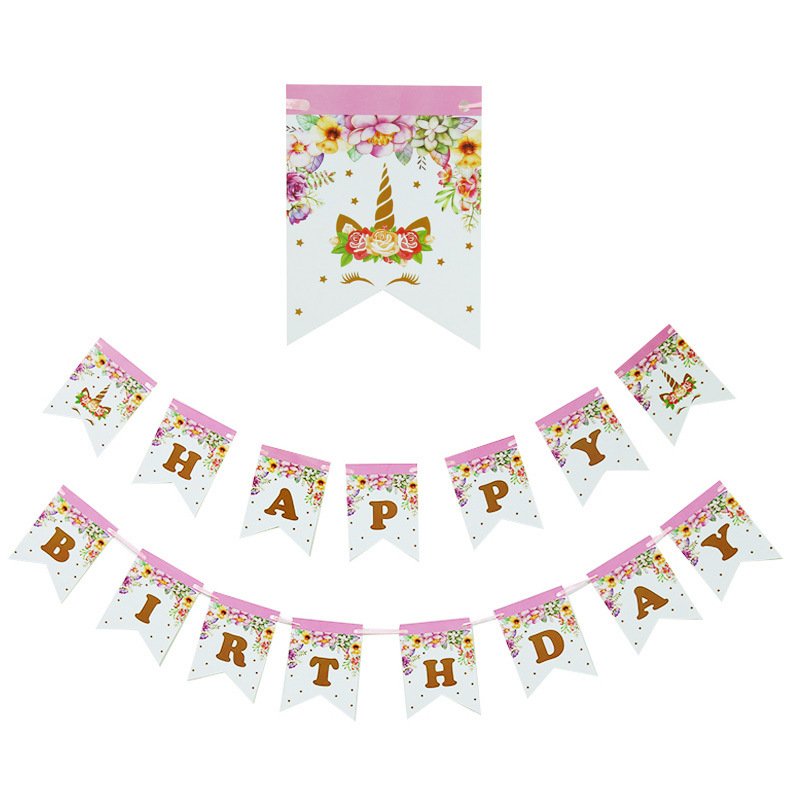Kid birthday flower unicorn party tableware set unicorn disposable paper plates set