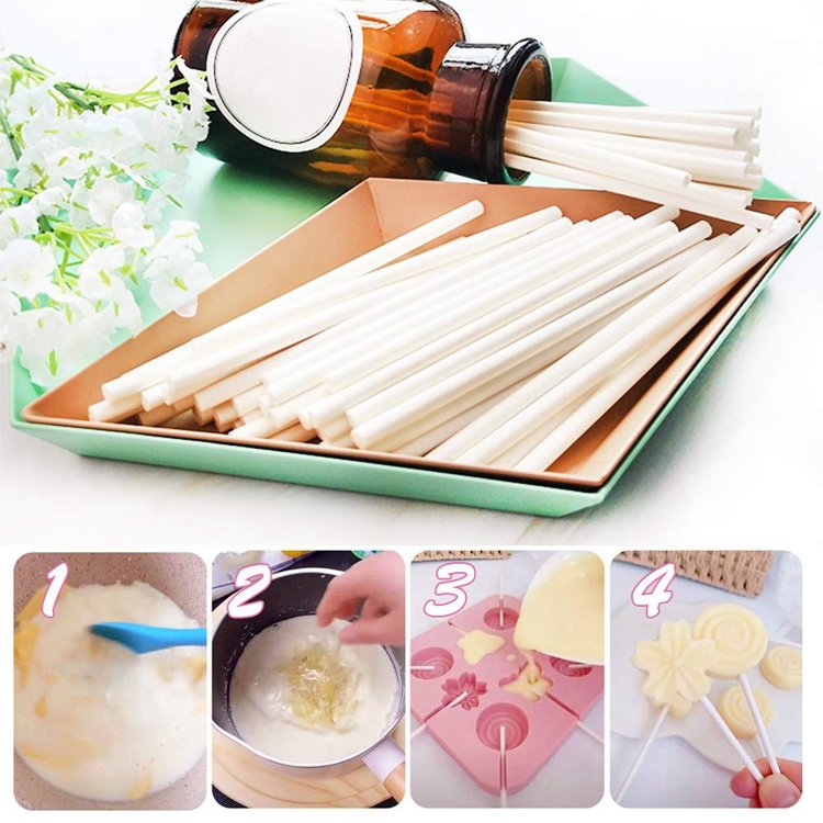 Hstyle 100PCS 150*3.5MM White Paper Lollipop Sticks Cake Pop Sticks Sucker Stick for Cookies Rainbow Candy Chocolate Cake Topper