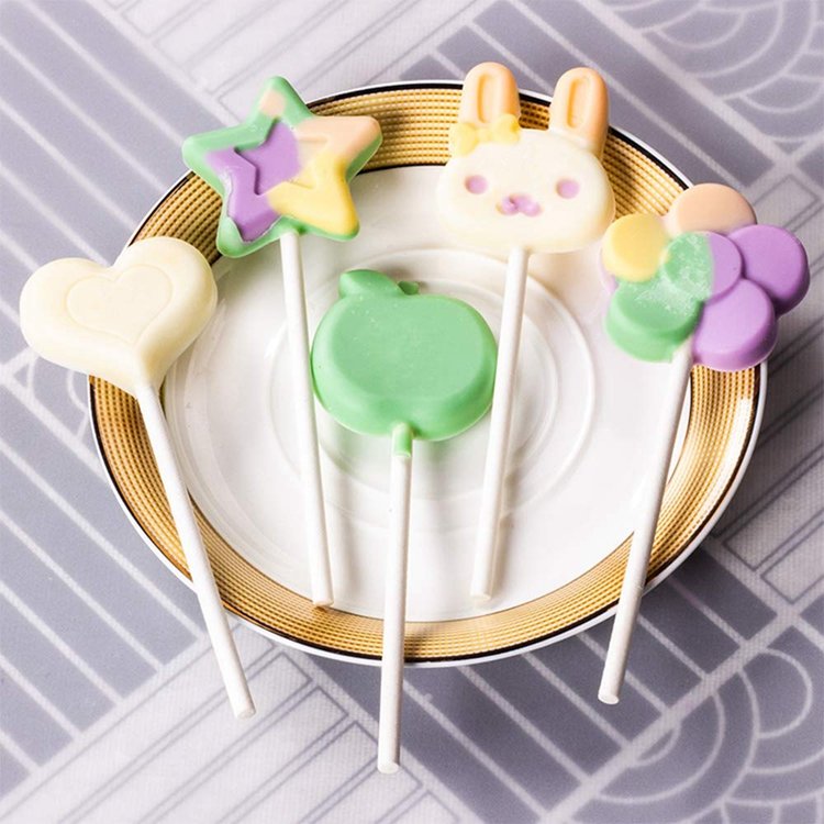 Hstyle 100PCS 150*3.5MM White Paper Lollipop Sticks Cake Pop Sticks Sucker Stick for Cookies Rainbow Candy Chocolate Cake Topper