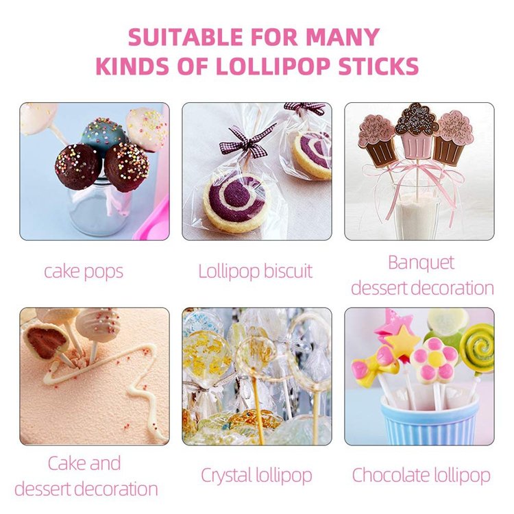 Hstyle 100PCS 150*3.5MM White Paper Lollipop Sticks Cake Pop Sticks Sucker Stick for Cookies Rainbow Candy Chocolate Cake Topper
