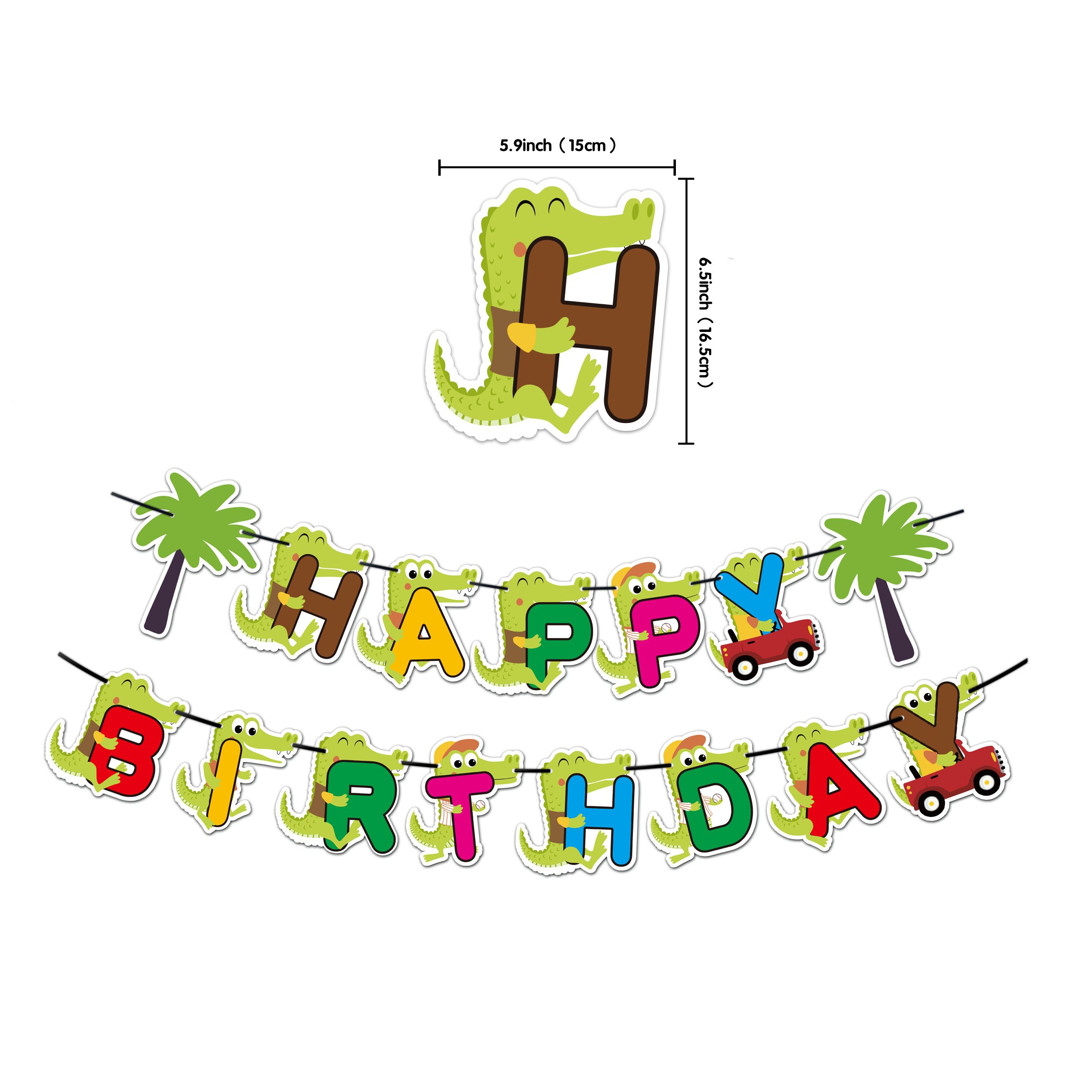 32pcs Crocodile Birthday Party Decoration For Kids, Including Happy Birthday Banner, Balloons, Cake Topper and Cupcake Toppers