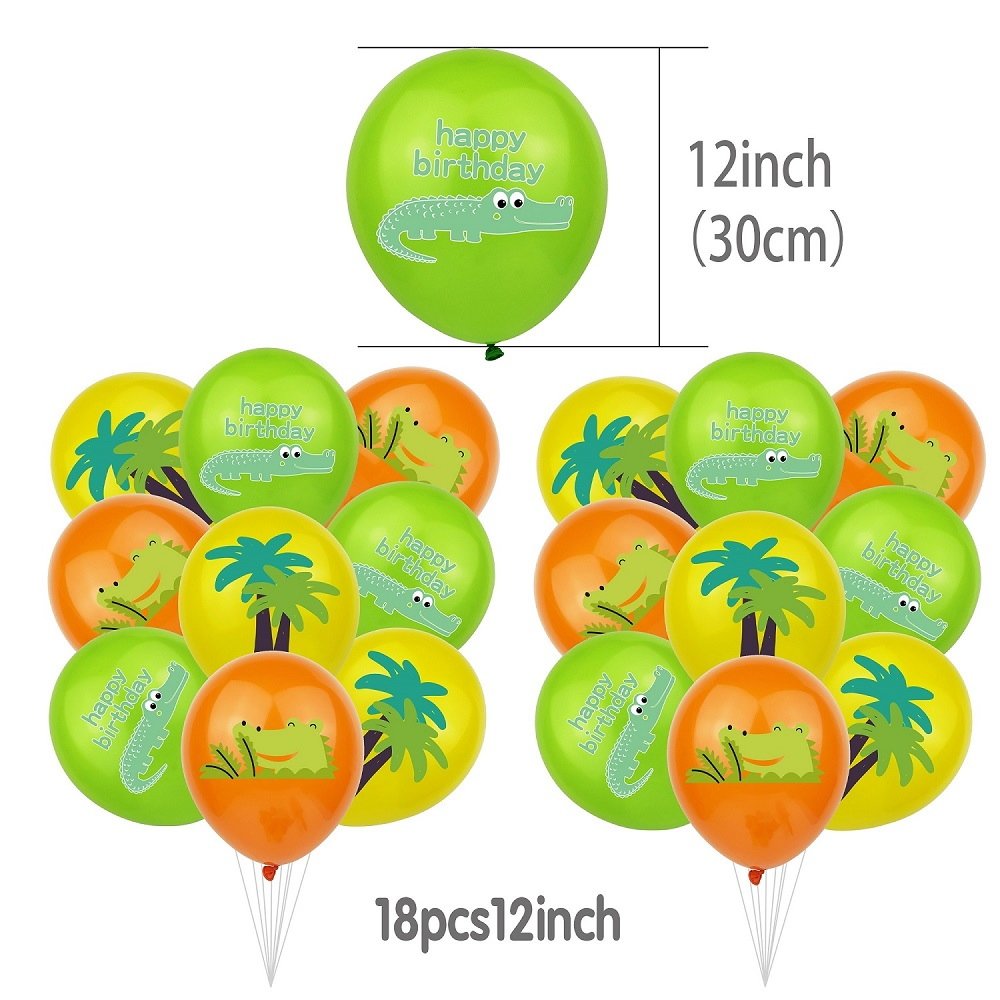 32pcs Crocodile Birthday Party Decoration For Kids, Including Happy Birthday Banner, Balloons, Cake Topper and Cupcake Toppers
