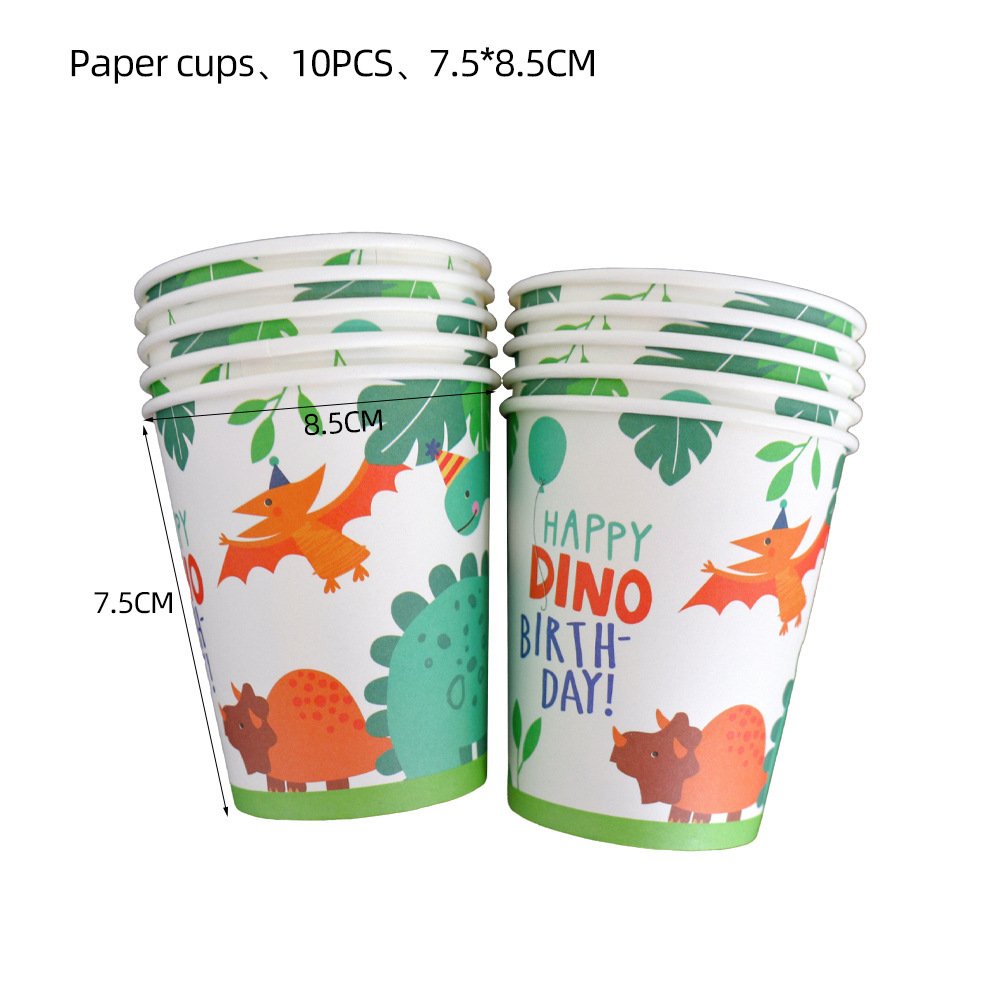 Ychon hot sale green cartoon dinosaur theme birthday party plate sets dinosaur banners for children kids boys birthday gifts