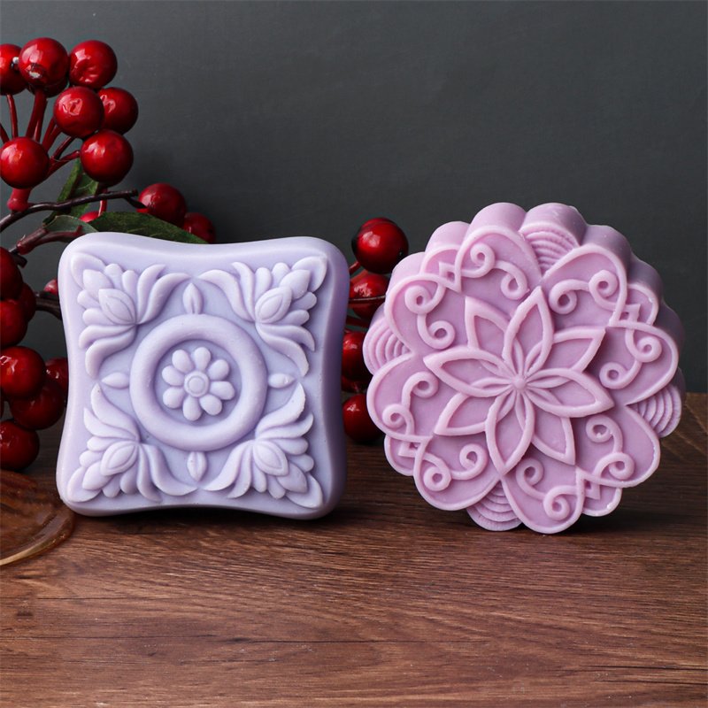 Geometric Silicone Vintage Lotus Shape Flat Peony Handmade Soap Candle Mold For Diy Elegant Lotus Flower Chocolate Mooncake Mold