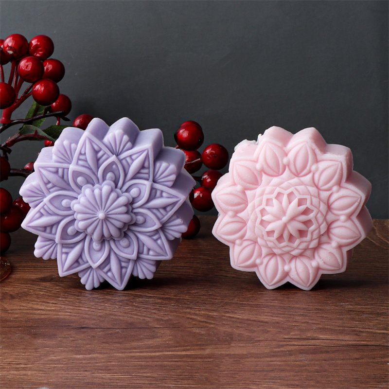 Geometric Silicone Vintage Lotus Shape Flat Peony Handmade Soap Candle Mold For Diy Elegant Lotus Flower Chocolate Mooncake Mold