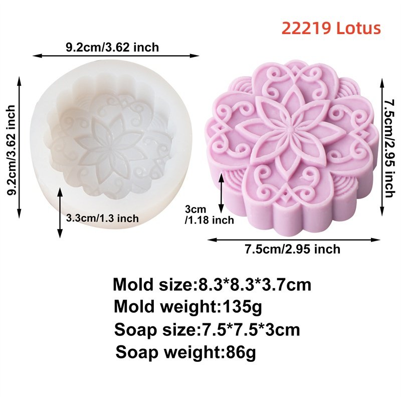 Geometric Silicone Vintage Lotus Shape Flat Peony Handmade Soap Candle Mold For Diy Elegant Lotus Flower Chocolate Mooncake Mold