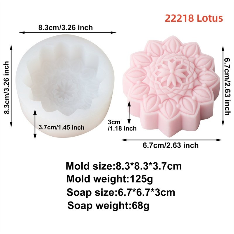 Geometric Silicone Vintage Lotus Shape Flat Peony Handmade Soap Candle Mold For Diy Elegant Lotus Flower Chocolate Mooncake Mold