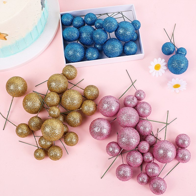 Hot Sale Wedding Cake Decoration Birthday Christmas Pink Glitter Balls Pink Faux Balls for Cake Decorating Suppliers
