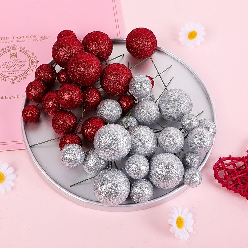 Hot Sale Wedding Cake Decoration Birthday Christmas Pink Glitter Balls Pink Faux Balls for Cake Decorating Suppliers