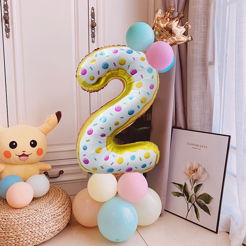 Birthday Party Decor Supplies Sweet Number Balloon 32inch Number Donuts Cake Dessert Print Figure Foil Balloons