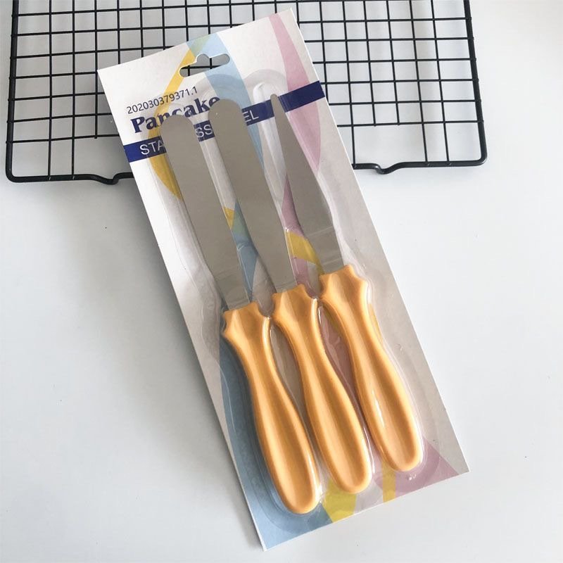 3pcs Stainless Steel Cream Small Spatula Cake Demoulding Knife Curve Straight Scraper Trowel Set Baking Decoration Supplies Tool