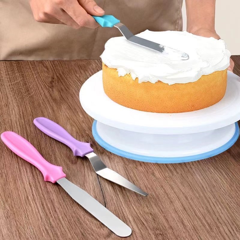 3pcs Stainless Steel Cream Small Spatula Cake Demoulding Knife Curve Straight Scraper Trowel Set Baking Decoration Supplies Tool