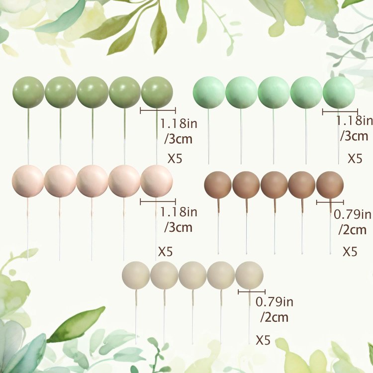 Sage Green Cake Decorations Faux Balls Cake Cup Decor for Wedding Baby Shower Birthday Party Supplies