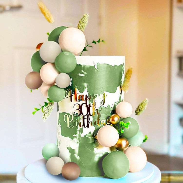 Sage Green Cake Decorations Faux Balls Cake Cup Decor for Wedding Baby Shower Birthday Party Supplies