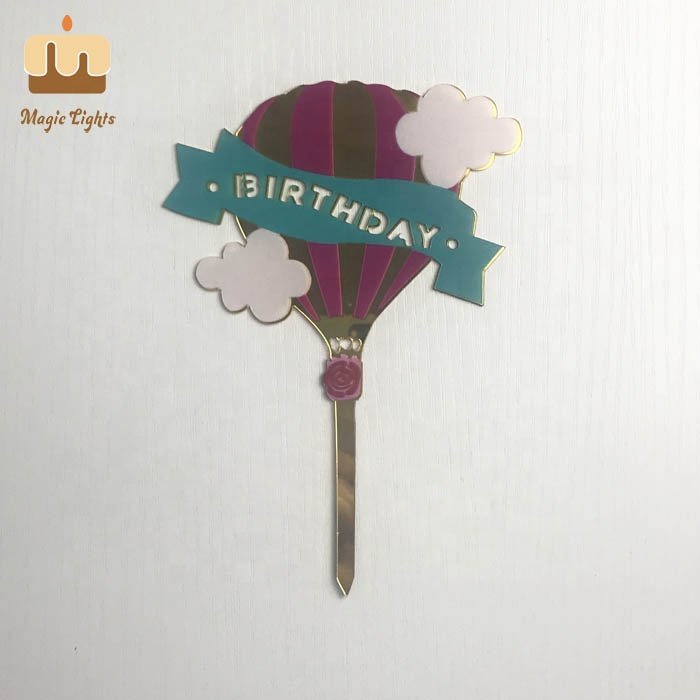 UV Color Printing Silver Acrylic Birthday Cake Topper With Flower Cake Decoration