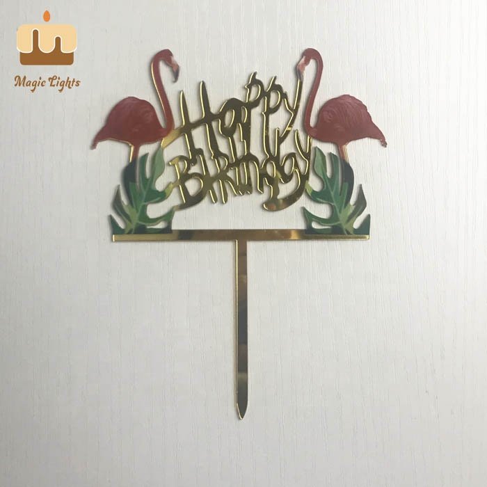UV Color Printing Silver Acrylic Birthday Cake Topper With Flower Cake Decoration