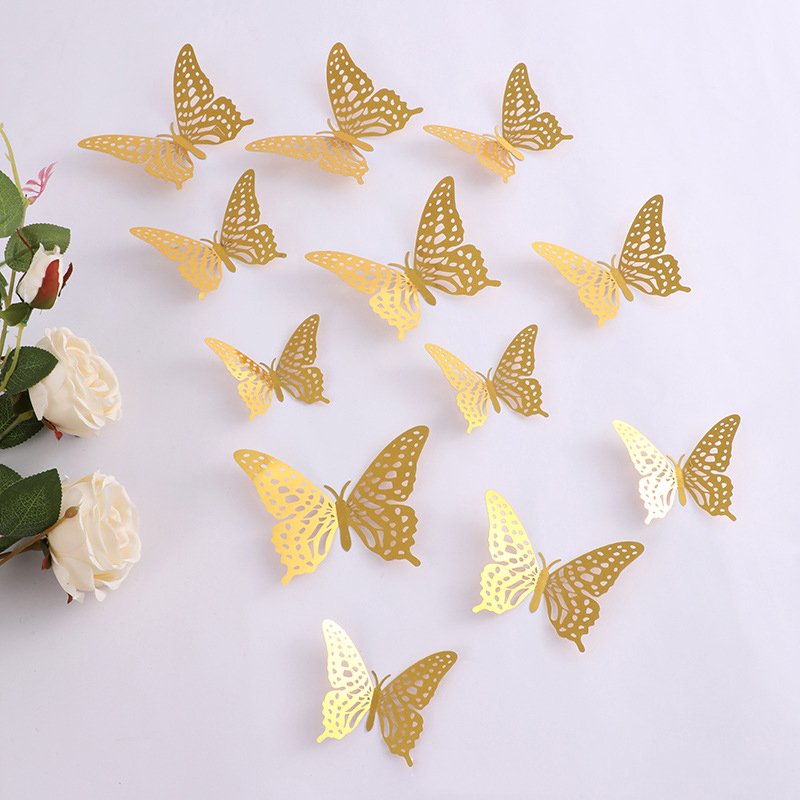 Fashion Beautiful 3D Hollow Paper Butterfly Wall Sticker 3d Butterfly Wall Decal Wedding Party Decoration Background Butterflies