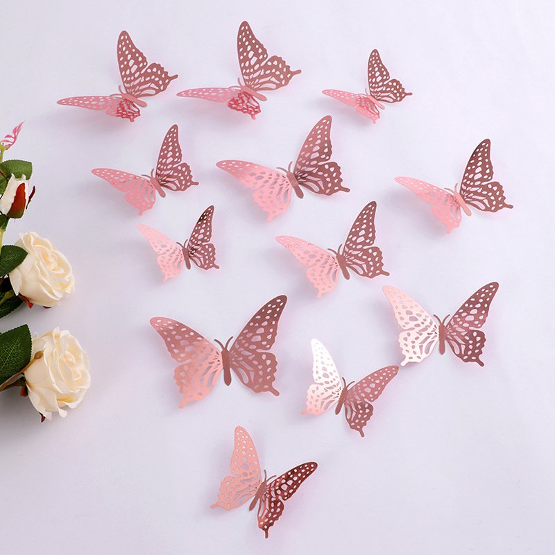 Fashion Beautiful 3D Hollow Paper Butterfly Wall Sticker 3d Butterfly Wall Decal Wedding Party Decoration Background Butterflies