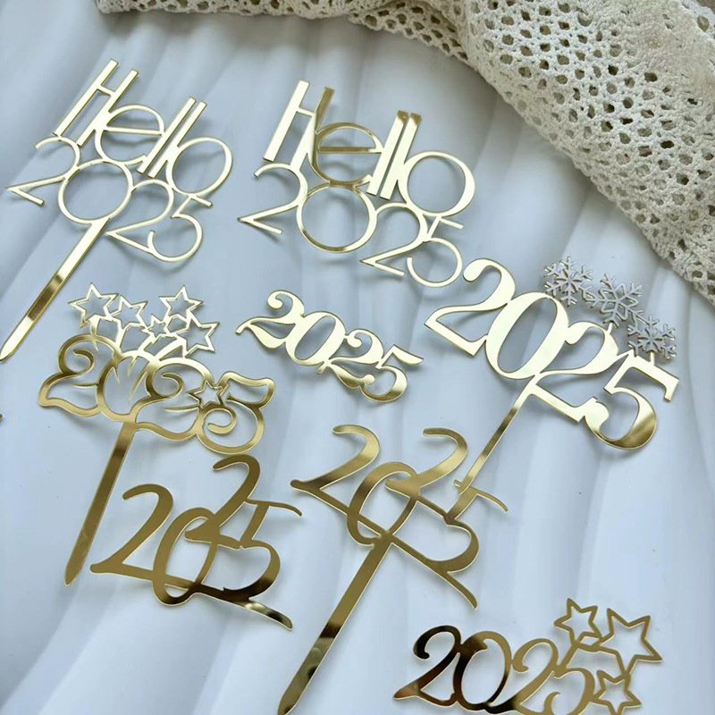 2025 Happy New Year Acrylic Cake Toppers Customizable Size Cake Accessories for Baking and Party Decoration