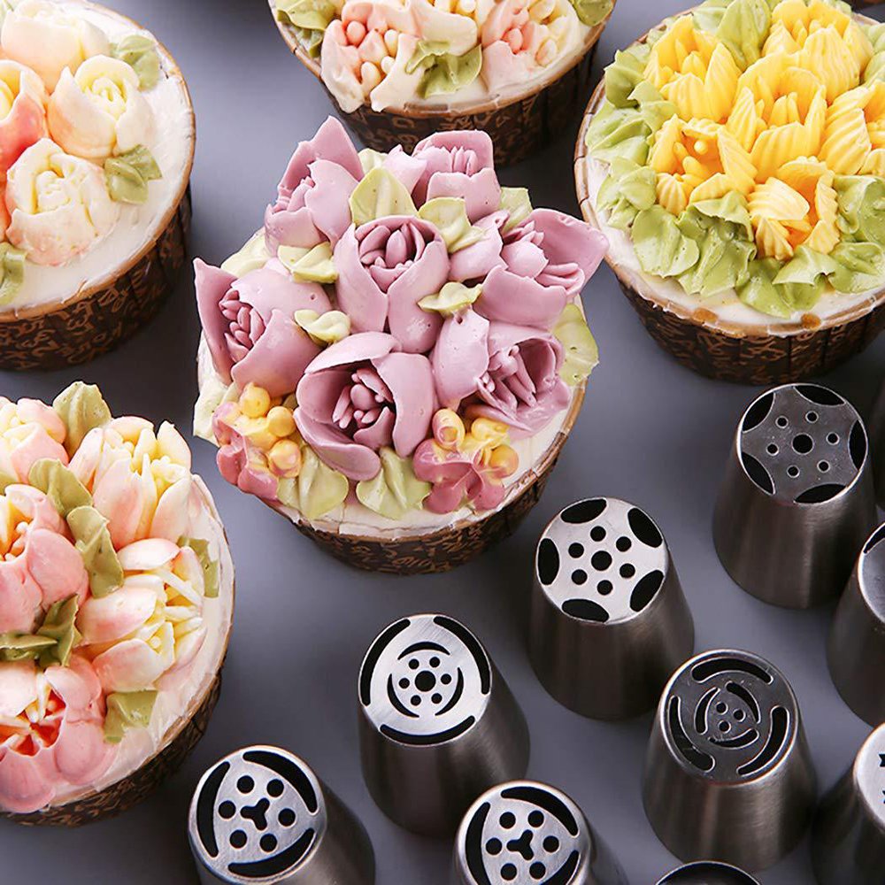27 Pcs Russian Piping Tips Set 12 Flower Nozzles Icing Tips for Cake Decorating Tips Kit
