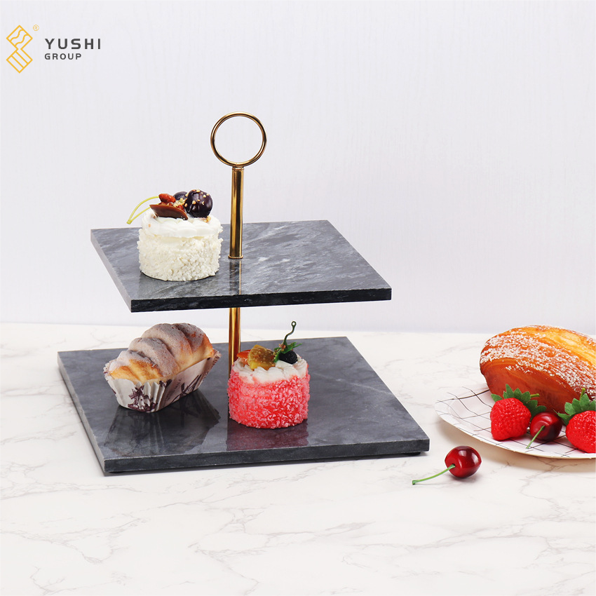 Yushi Group Nordic style marble cake rack tray fruit dessert storage tray afternoon tea double deck cake rack Dim sum rack