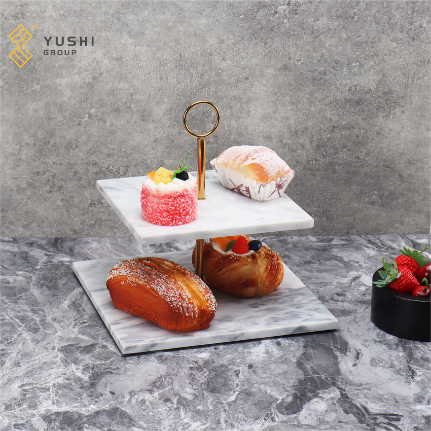 Yushi Group Nordic style marble cake rack tray fruit dessert storage tray afternoon tea double deck cake rack Dim sum rack
