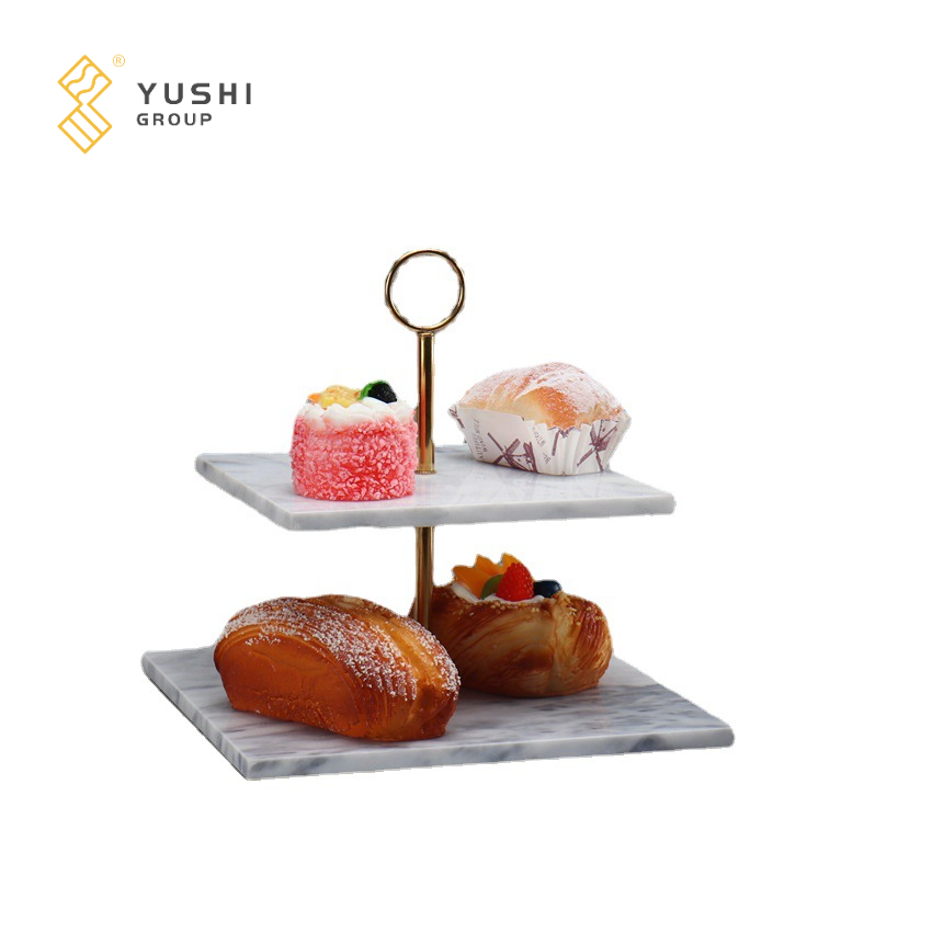 Yushi Group Nordic style marble cake rack tray fruit dessert storage tray afternoon tea double deck cake rack Dim sum rack