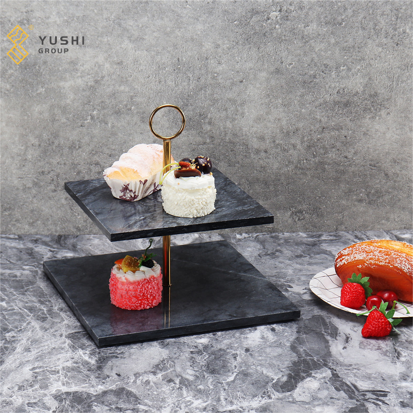 Yushi Group Nordic style marble cake rack tray fruit dessert storage tray afternoon tea double deck cake rack Dim sum rack